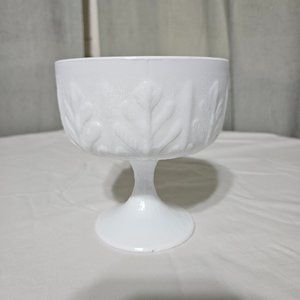 1978 FTD Milk Glass Pedestal Planter Leaf Pattern